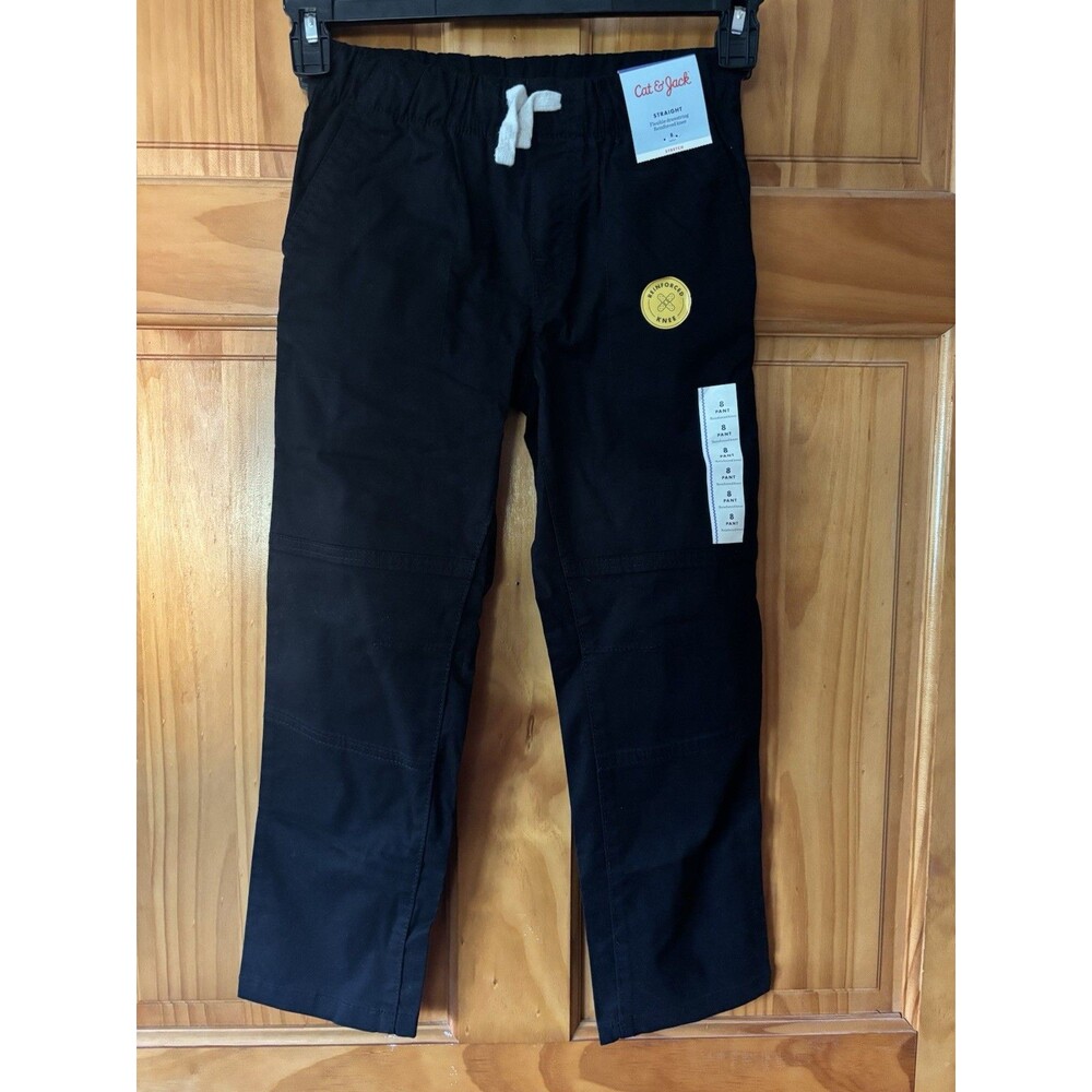 Cat &Jack Easy On/ Off Black Wicking Pants Reinforced Knee Size 8 Drawstring NWT